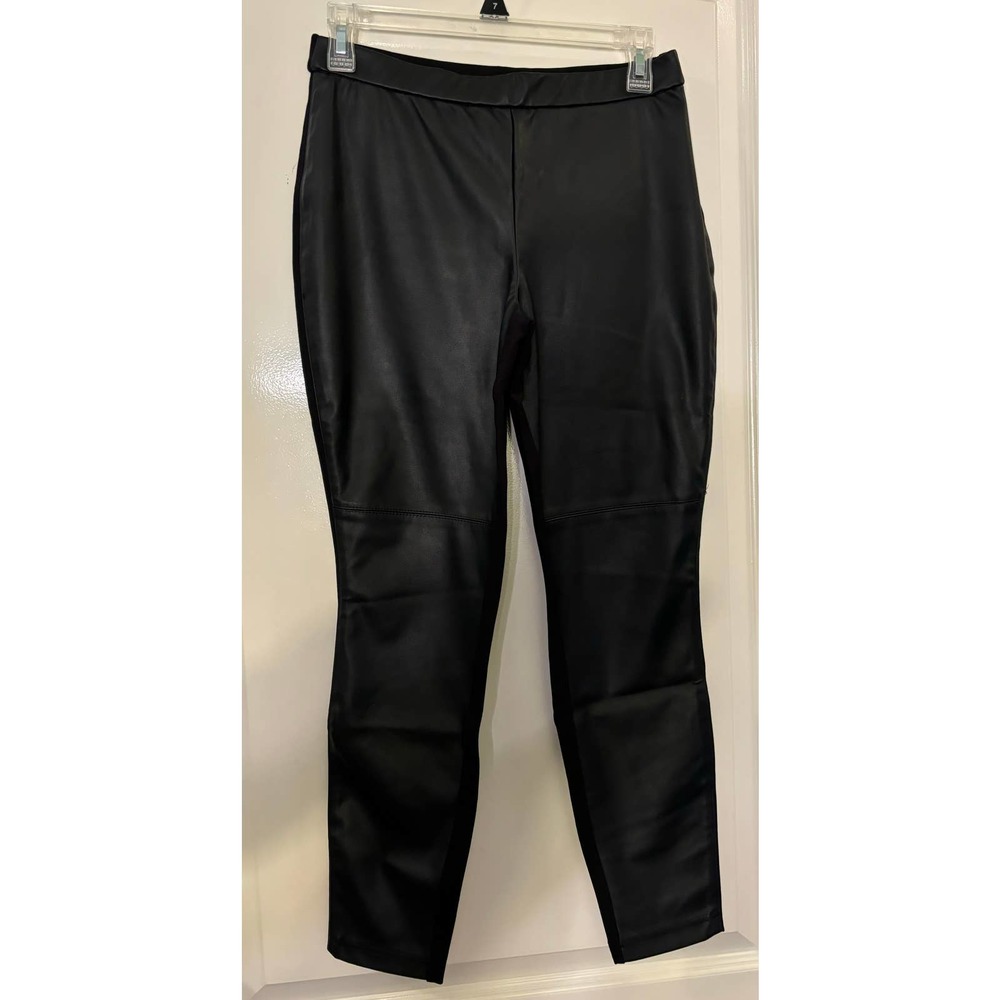 H by Halston Black Faux Leather Leggings Size 4P NWT Pull On Fabric Back
